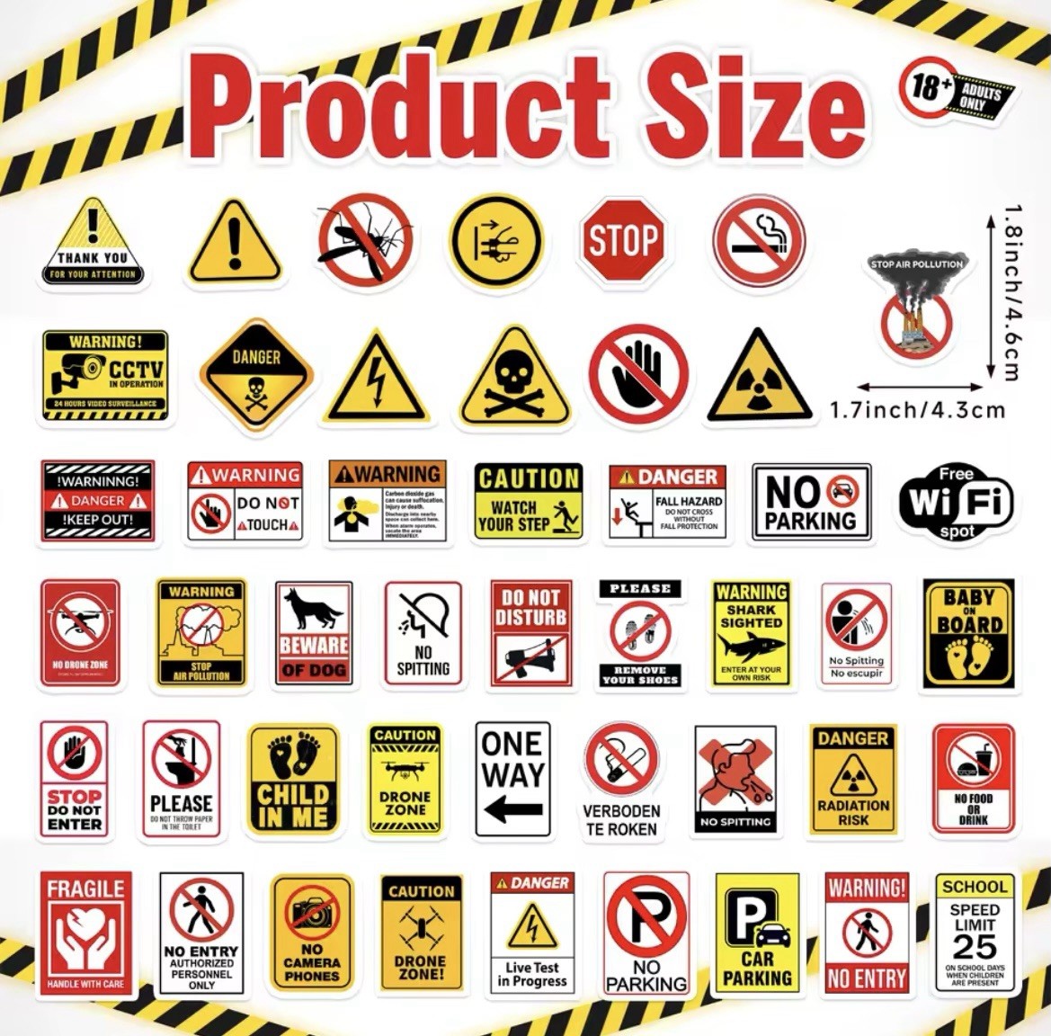 10 Matte-Glow in Dark Danger Caution Stickers 1-2”inch Door Car Cup Bin Laptop