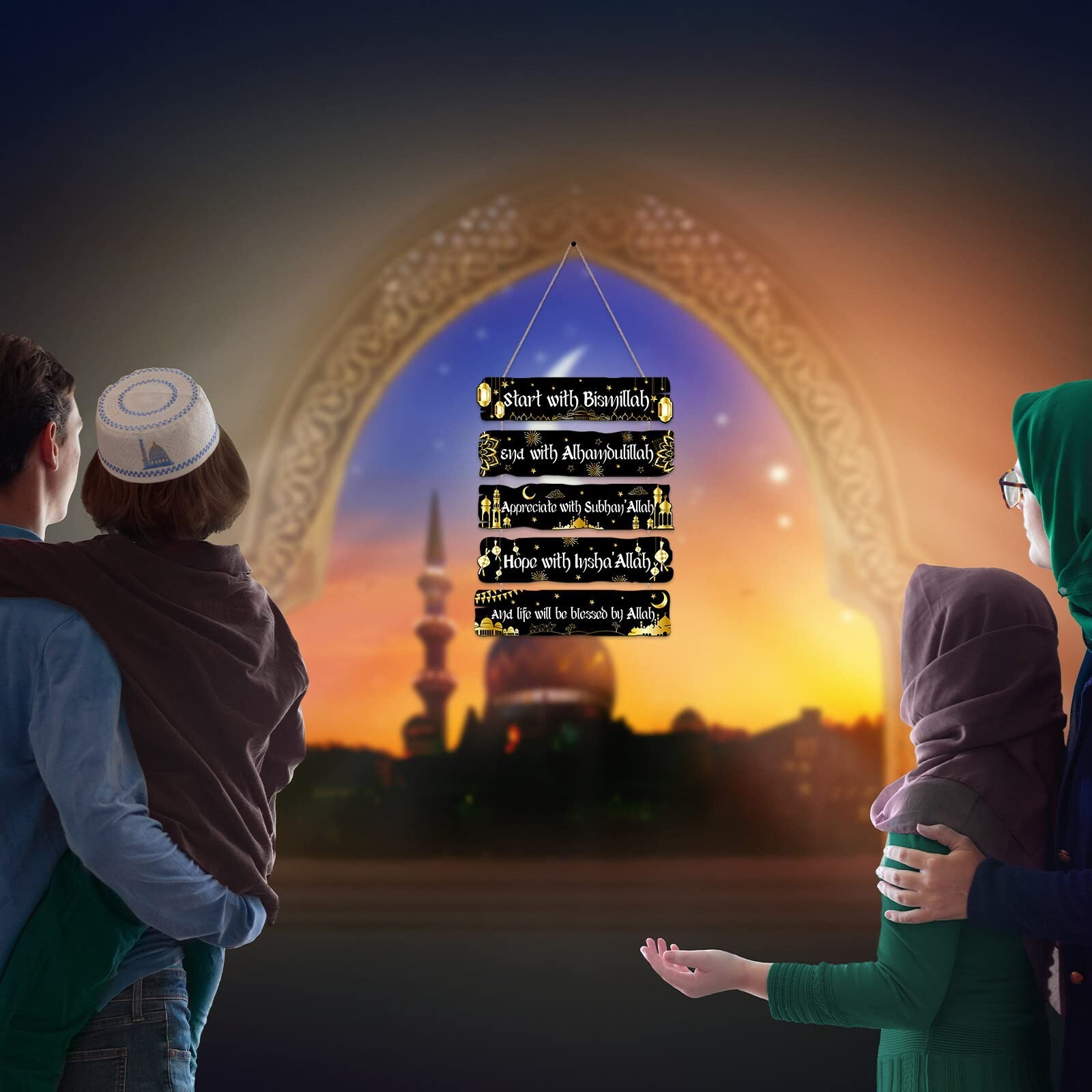 Outus Islamic Wall Sign Eid Ramadan Mubarak Decorations Start and End with Al…