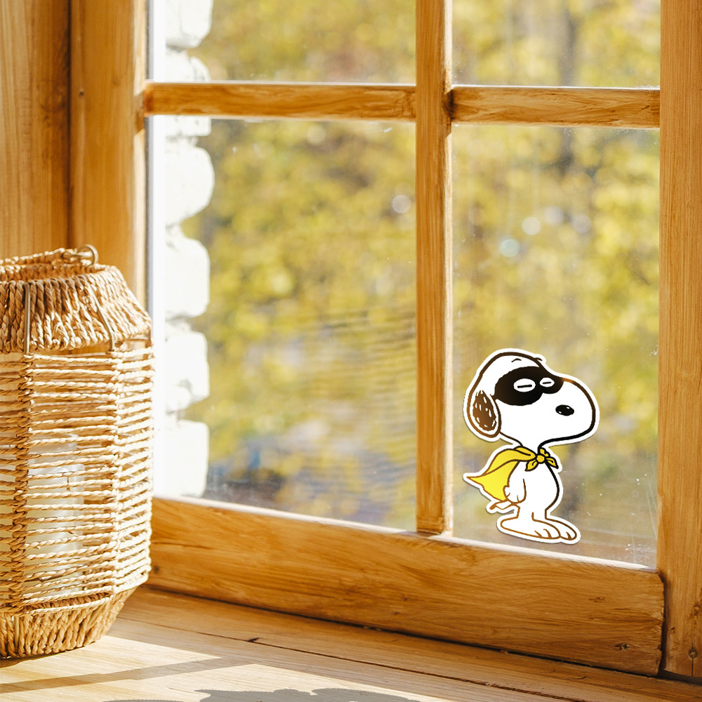 Peanuts Snoopy superhero with cape and mask, cute and colorful sticker 2.8" x 4"