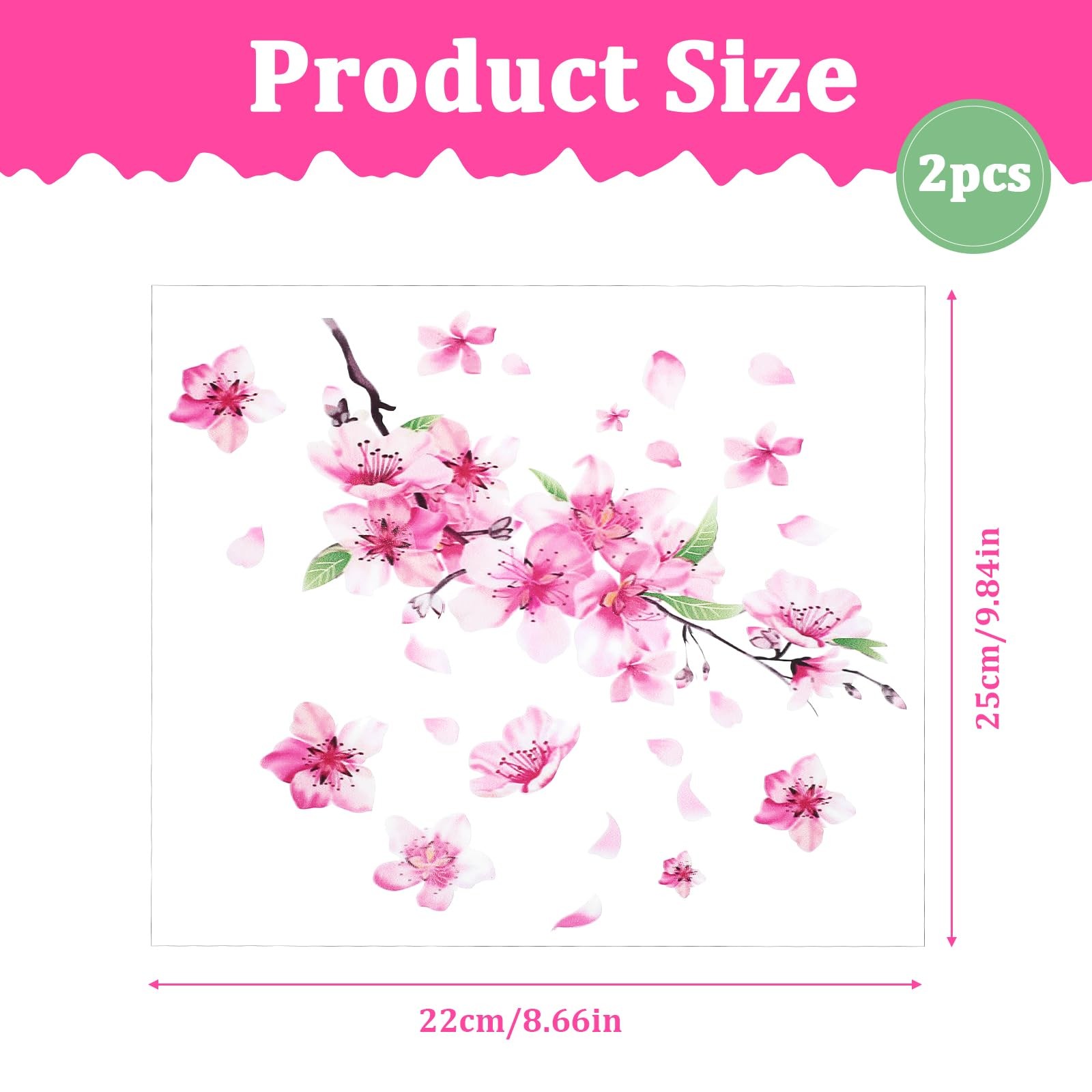 2 Sheets Cherry Blossom Car Decal, Cherry Blossom Vinyl Car Sticker Scratches