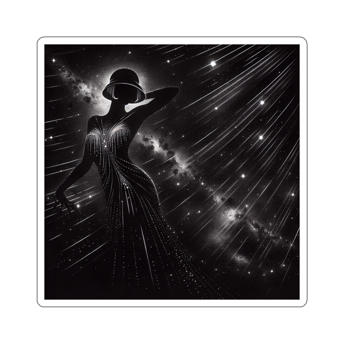 Sticker Galactic Flapper Space Noir Art Deco Museum Gallery 2×2" 3×3" 4×4" 6×6"