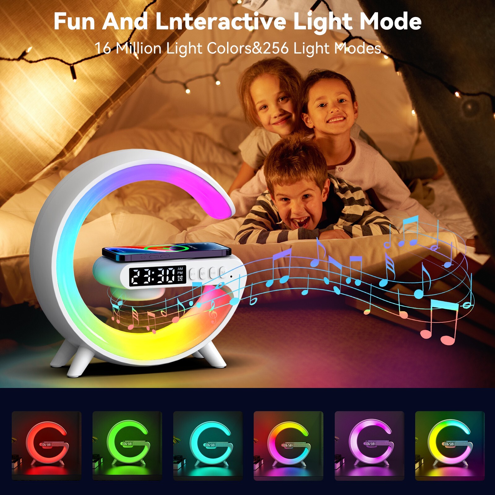 15W Multifunction Wireless Charger Pad Stand Speaker TF RGB Night Light Fast Cha