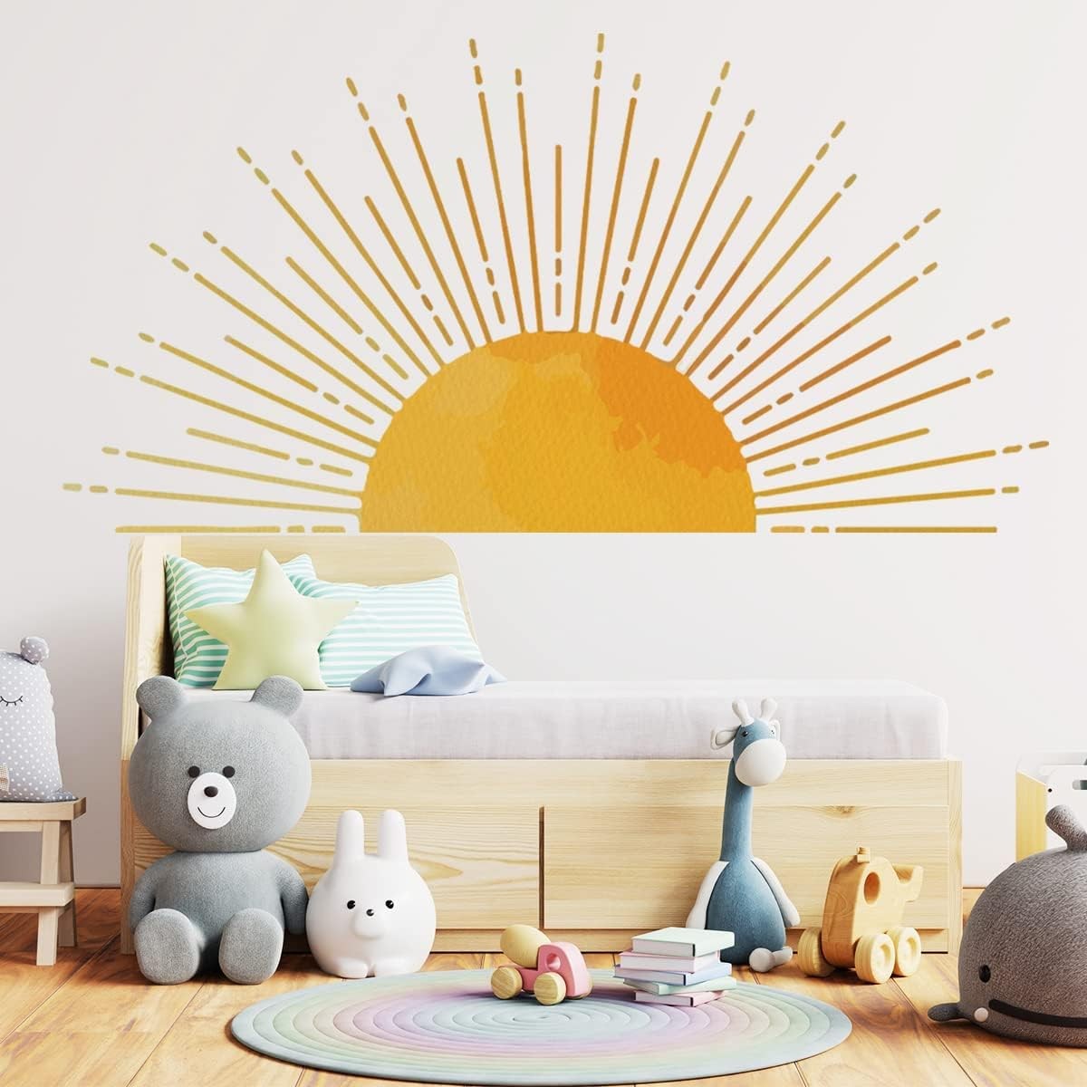 43.3 x 22.2 Inch Large Boho Half Sun Wall Decals Removable Sunshine Wall Stic…