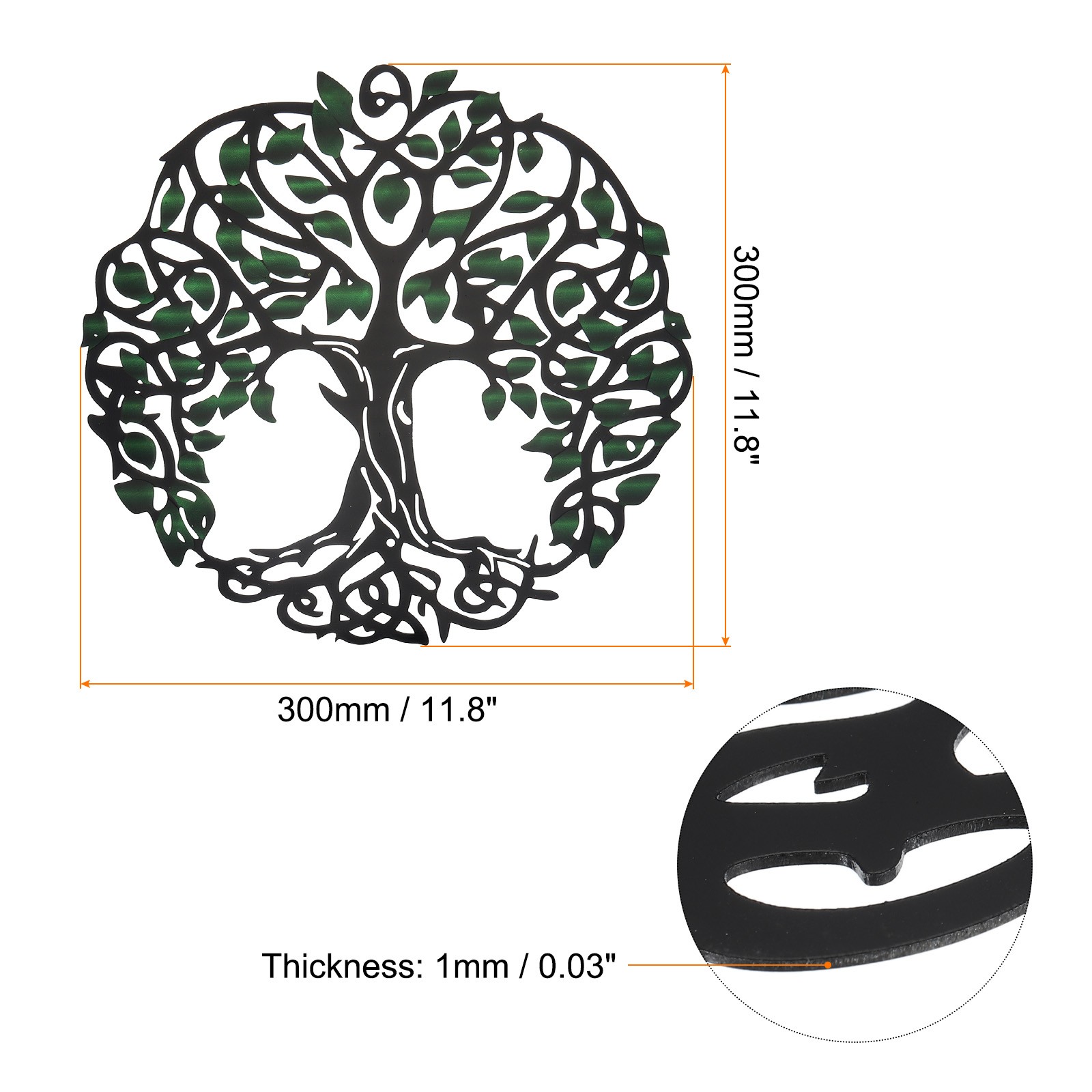 Metal Tree Wall Decor Tree of Life Wall Sculpture Decoration, Green Black