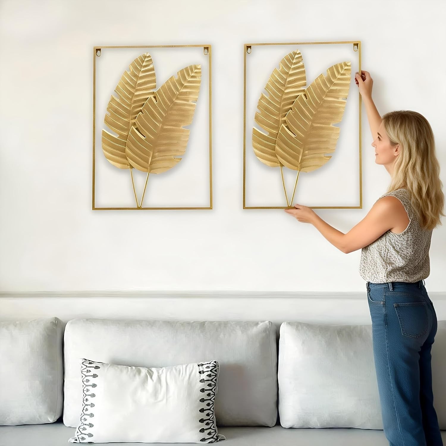 Sophisticated 24"x16" Ginkgo Leaf Metal Art – Set of 2 for Modern Spaces