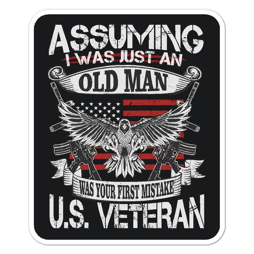 Old Man US Veteran, Vinyl Decal Sticker, Indoor Outdoor, 3 Sizes, #7633