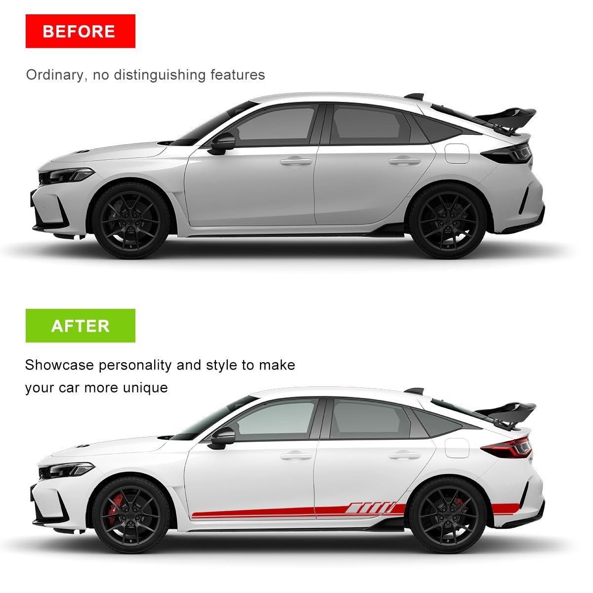 2 PCS Car Side Skirt Decals, 88.58"×4.52" PVC Racing Sports Stickers Waterpro…