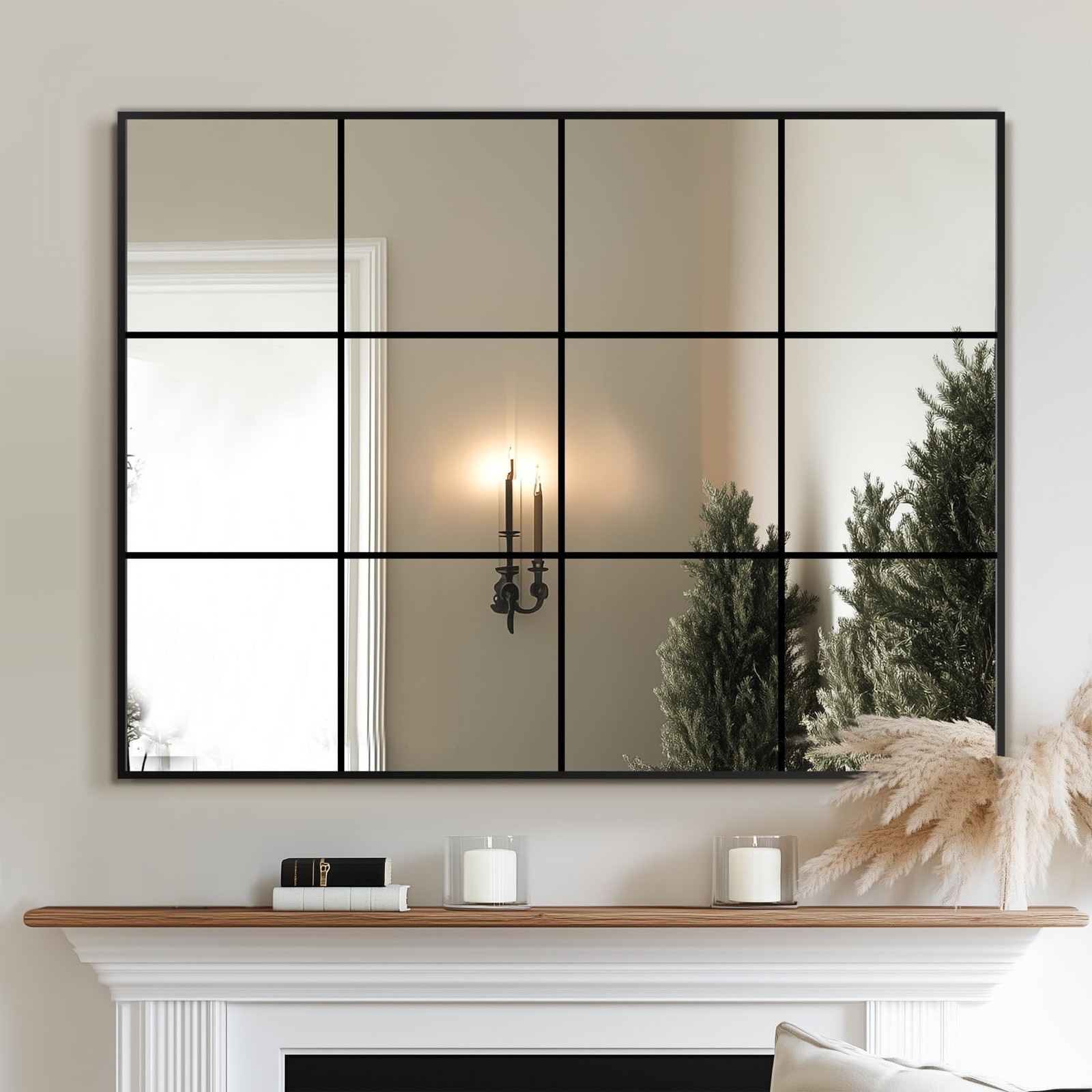Delma Wall Mirror, 40"X30" Window Pane for Living Room Decor, Decorative Wall…