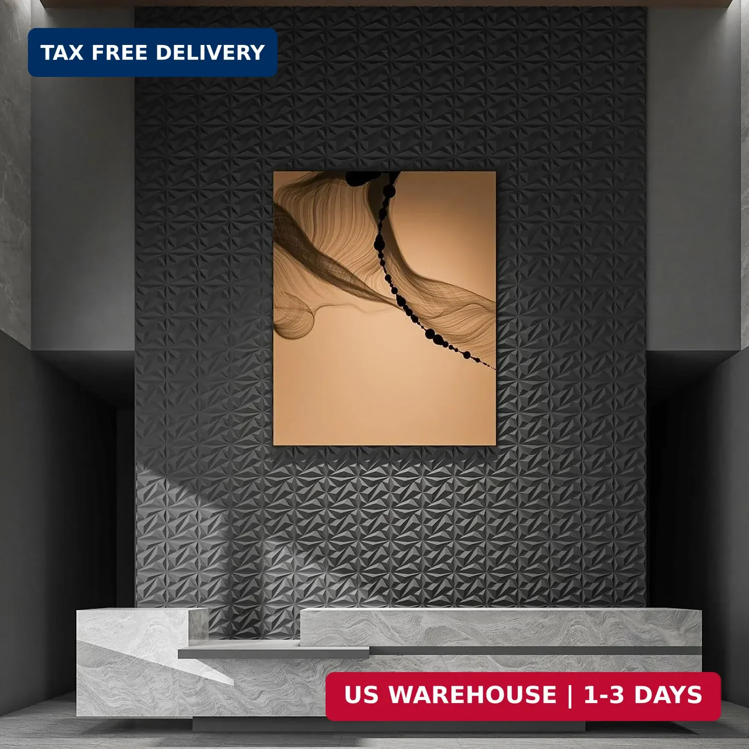 Art3dwallpanels 33 Pack 3D Wall Panels Diamond, Black, 12"x12" | PVC Accent Wa