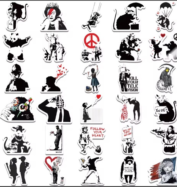 30PCS Banksy Sculptures Flower Thrower Stickers Cool Street Art
