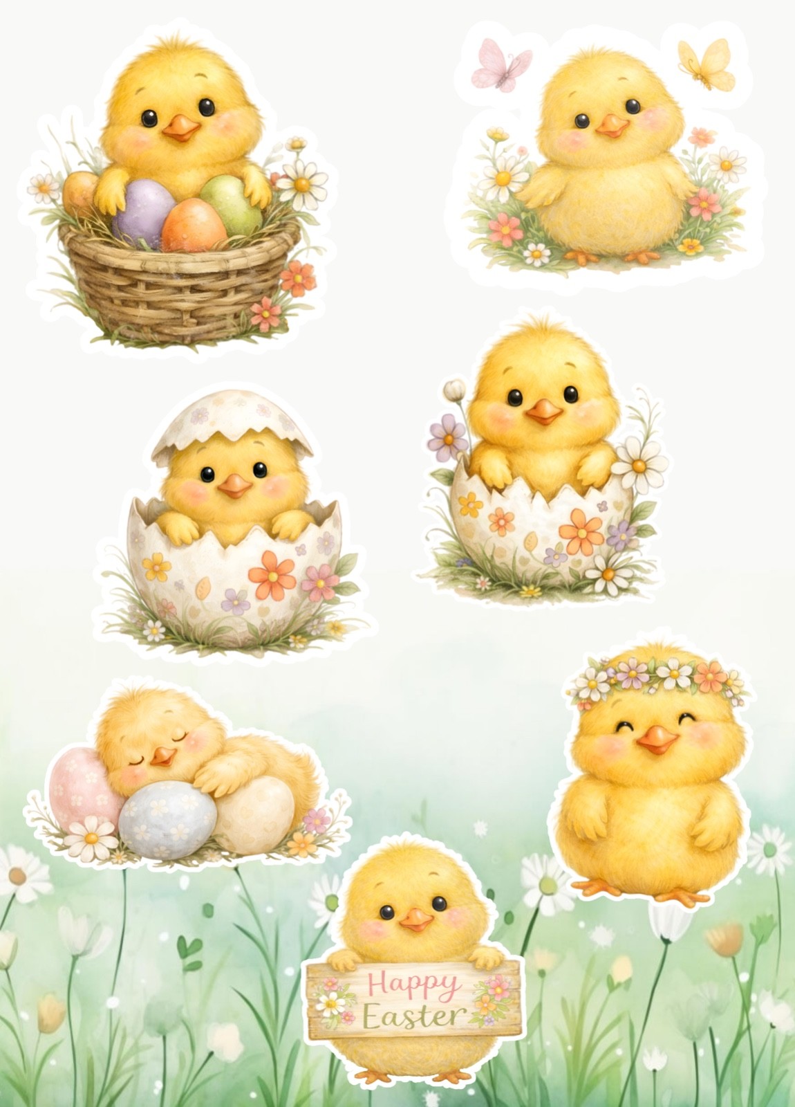 Cute Chick Happy Easter Chicks Peep Spring Whimsical Vinyl Decal Sticker Sheet