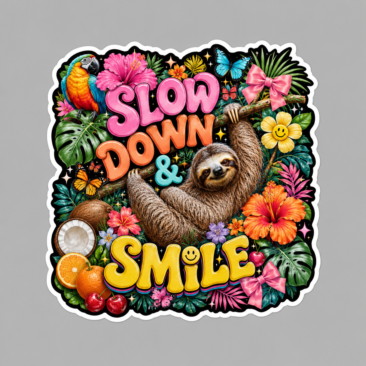 Sloth Sticker Vinyl Decal Slow Down & Smile Cute Tropical Animal Gift