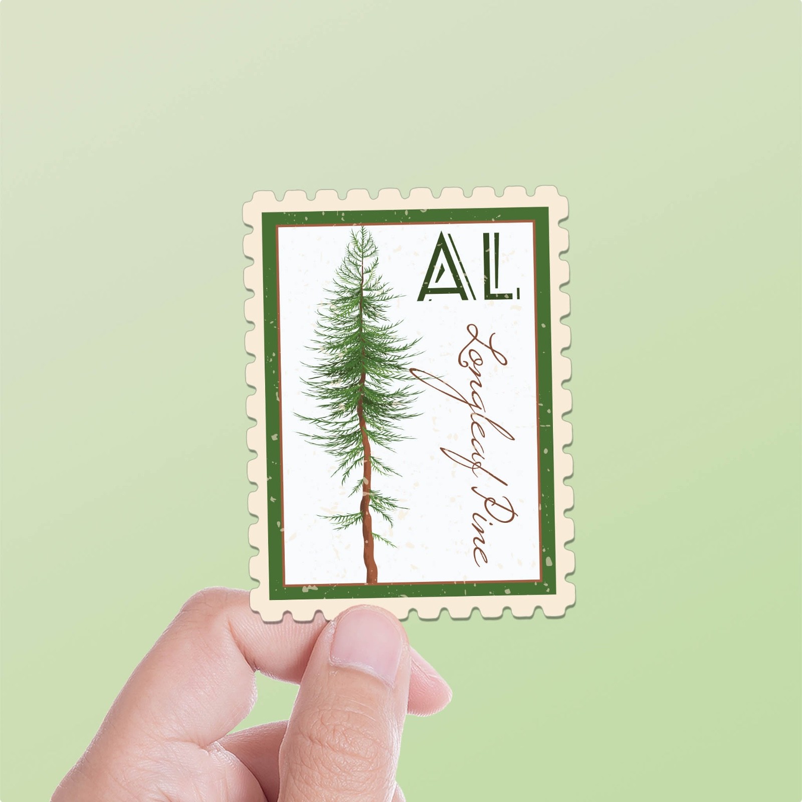 Alabama State Tree Longleaf Pine Sticker – AL Vintage Stamp Decal for Laptop