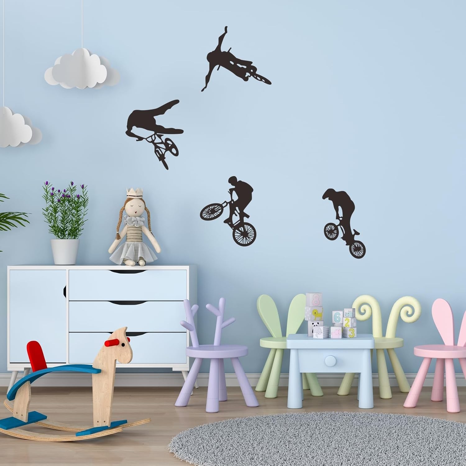 4 Pcs Black BMX Cyclist Jump Bicycle Extreme Sports Bike Rider Wall Decor Sti…