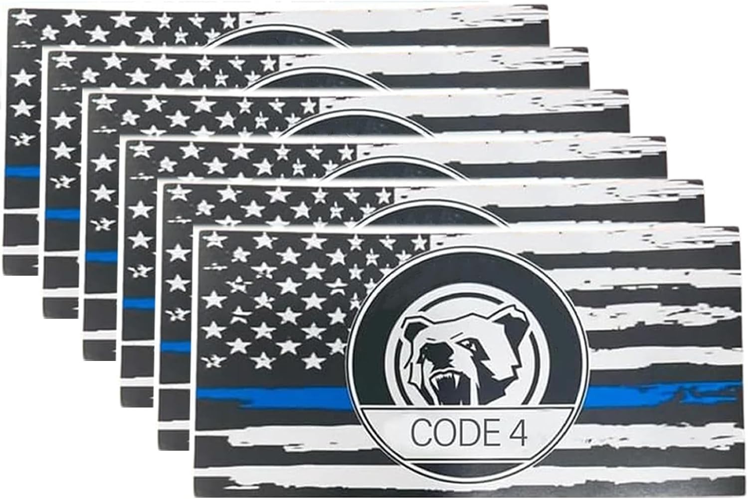 6pcs Thin Blue line Flag Code 4 Car Sticker Decal, Police Support American Flag