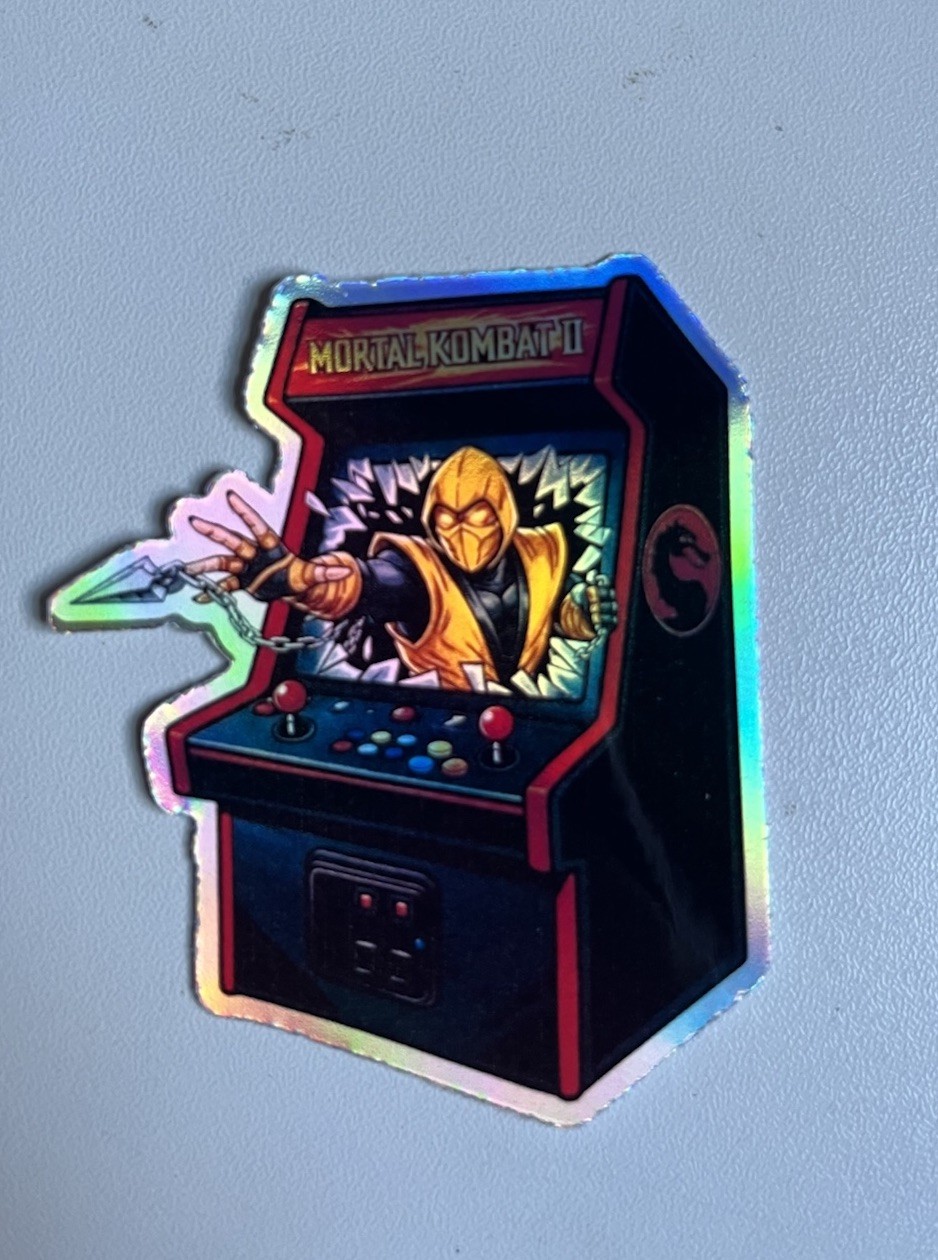 Retro Mortal Kombat 2-arcade machine Scorpion 3inch Holographic Sticker