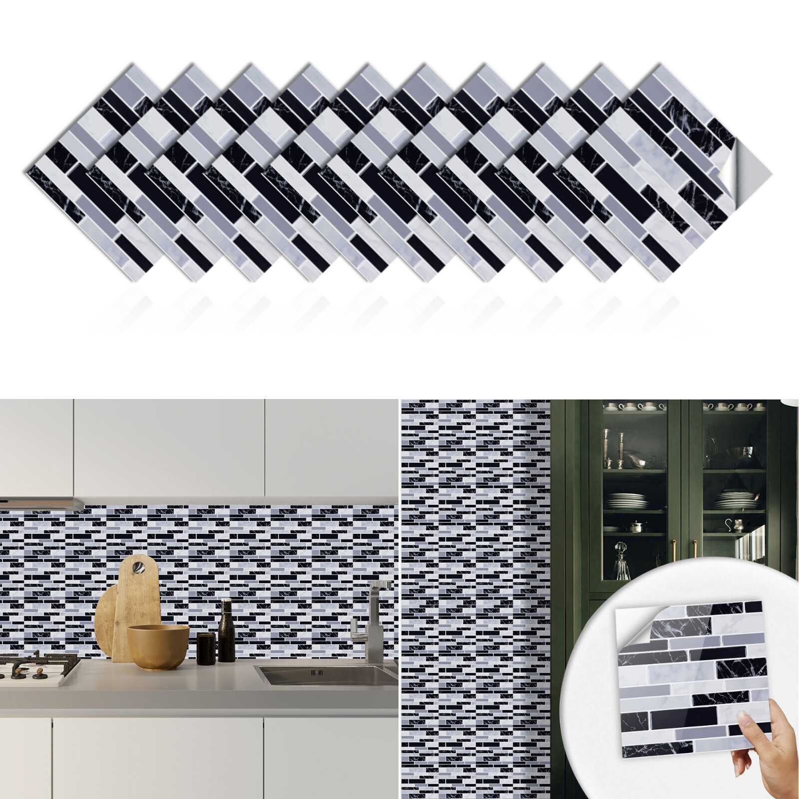 10pcs Wall Panels Self Adhensive Wall Tiles Waterproof Removable for Living Room