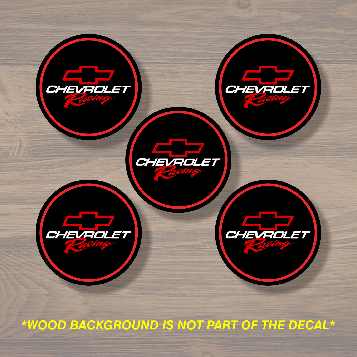 Chevrolet Racing Wheel Center Cap Overlay x5, Vinyl Decal Sticker