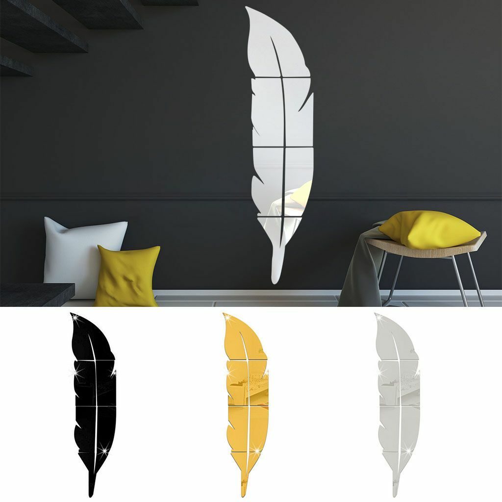 3D Removable Feather Mirror Home Room Decal Vinyl DIY Art Stickers Wall Decor