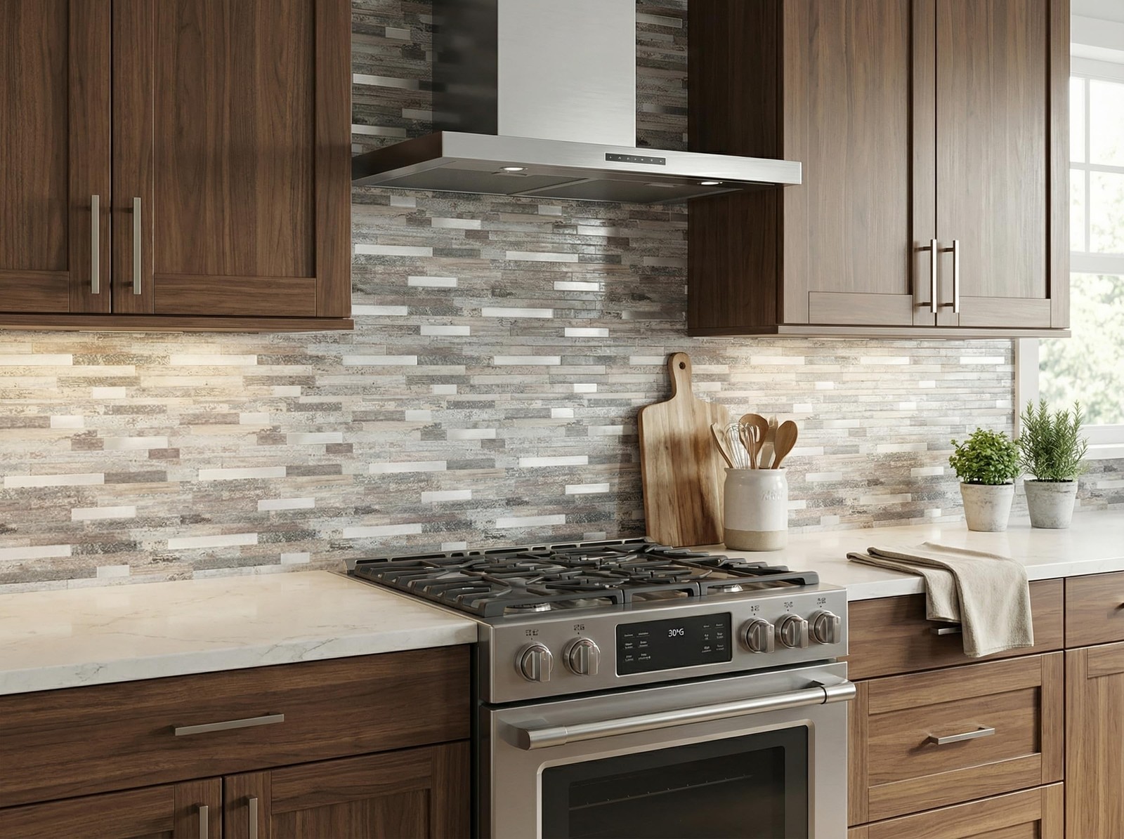 Yipscazo 2026 Upgrade Peel and Stick Wood Metal Tile Backsplash, Stick on Tiles