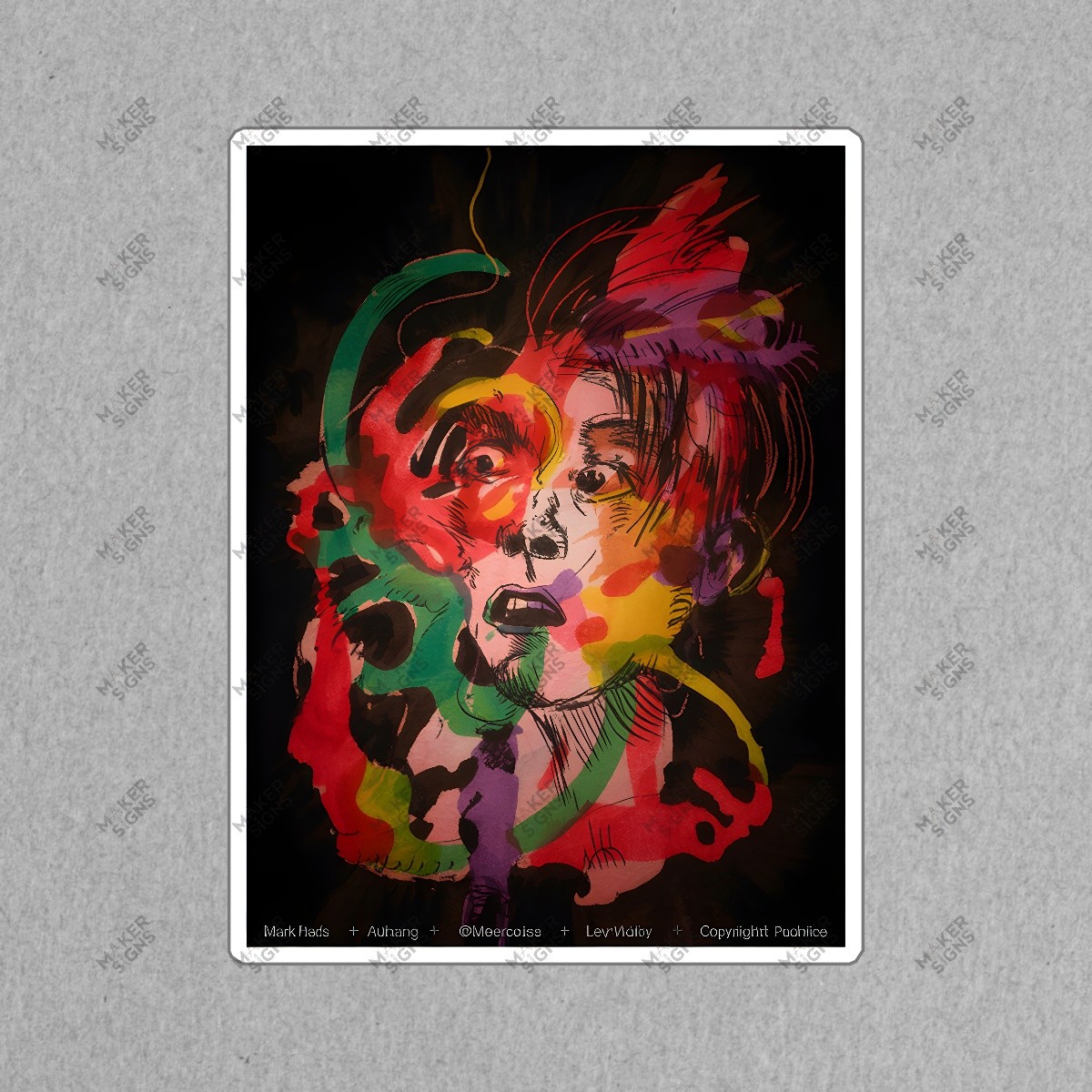 Vibrant Abstract Art Print by Mark Auhuang Expressive Face in Red, #8287