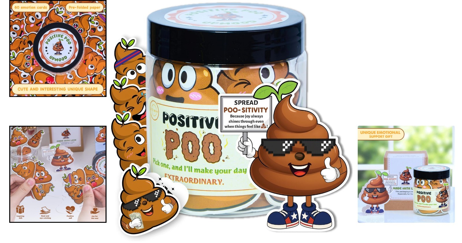 Positive Poo Jar with 60 Funny Stickers & Standee – Great Gag Gift for Coworkers
