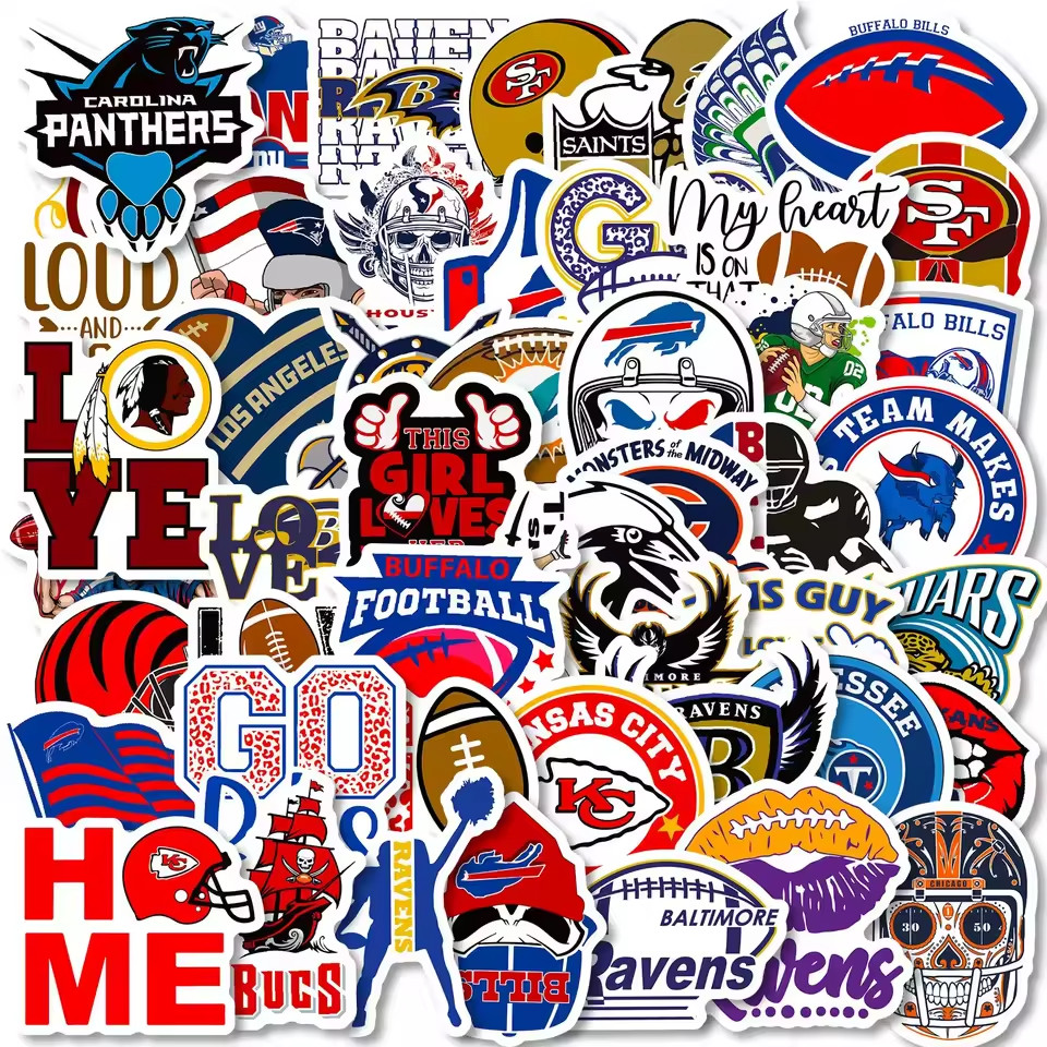 AMERICAN FOOTBALL (RUGBY) TEAM STICKER PACKS, 50pcs Each Package