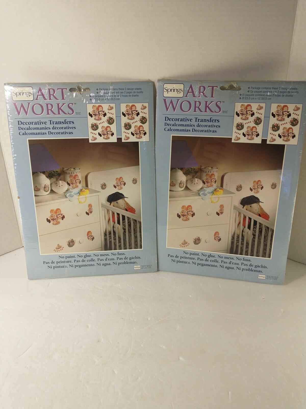 LOT OF 2 Springs Art Works Decorative Transfers Raggedy Ann & Andy Like & Teapot