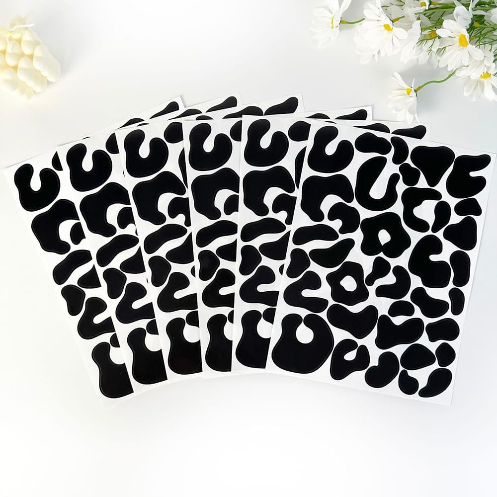 360 PCS Matte Black Leopard Print Wall Decals, 10 Sheets Peel & Stick Removable