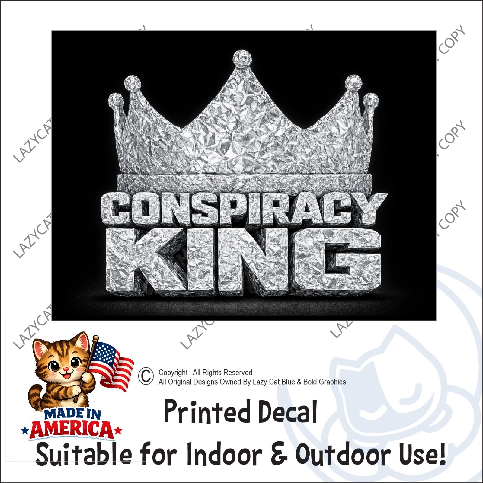 Conspiracy King Decal Sticker Tin Foil Hat Crown Theory Truth Awake Aluminum Gov