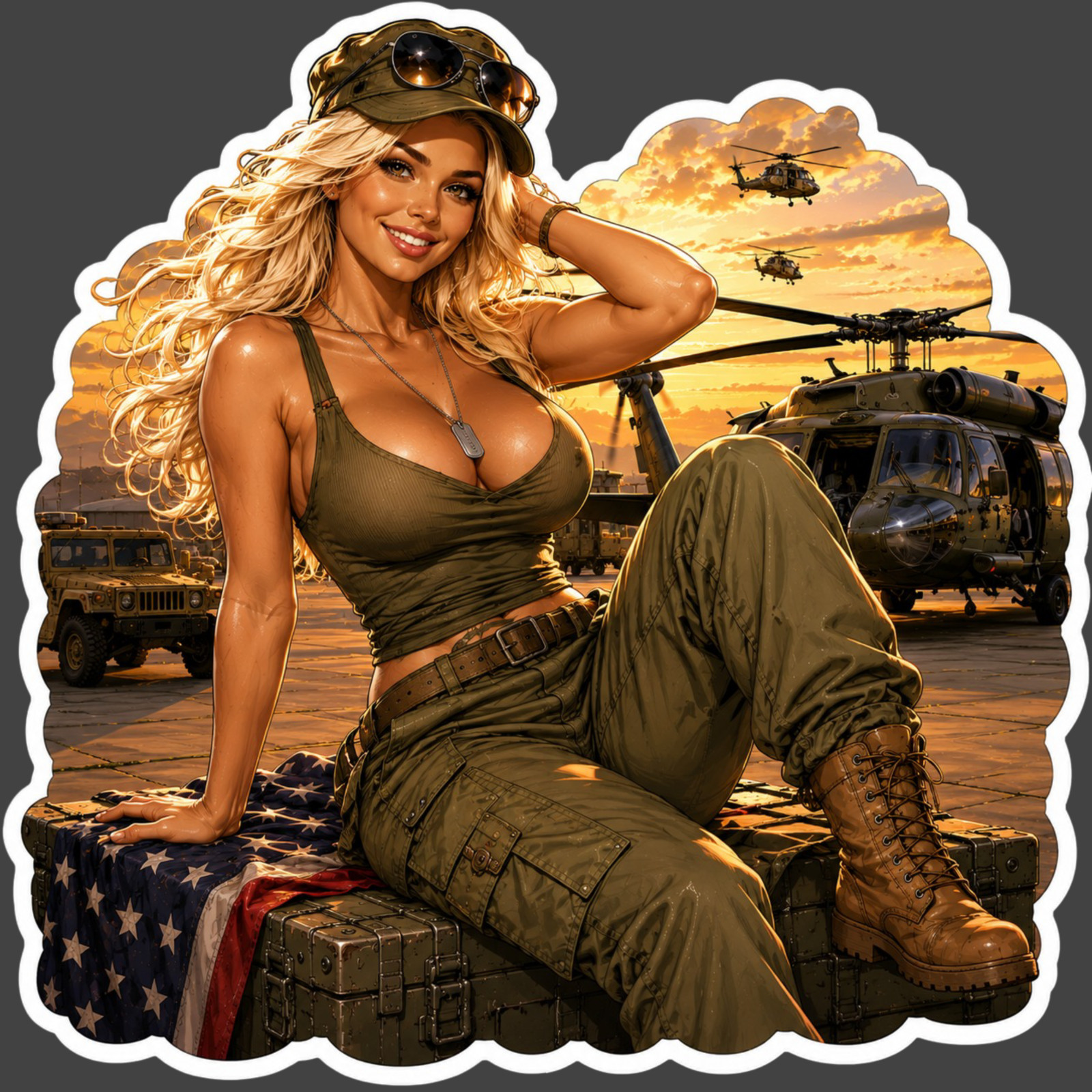 Military Pinup Sticker Vinyl Decal Army Girl Patriotic Brunette Beauty