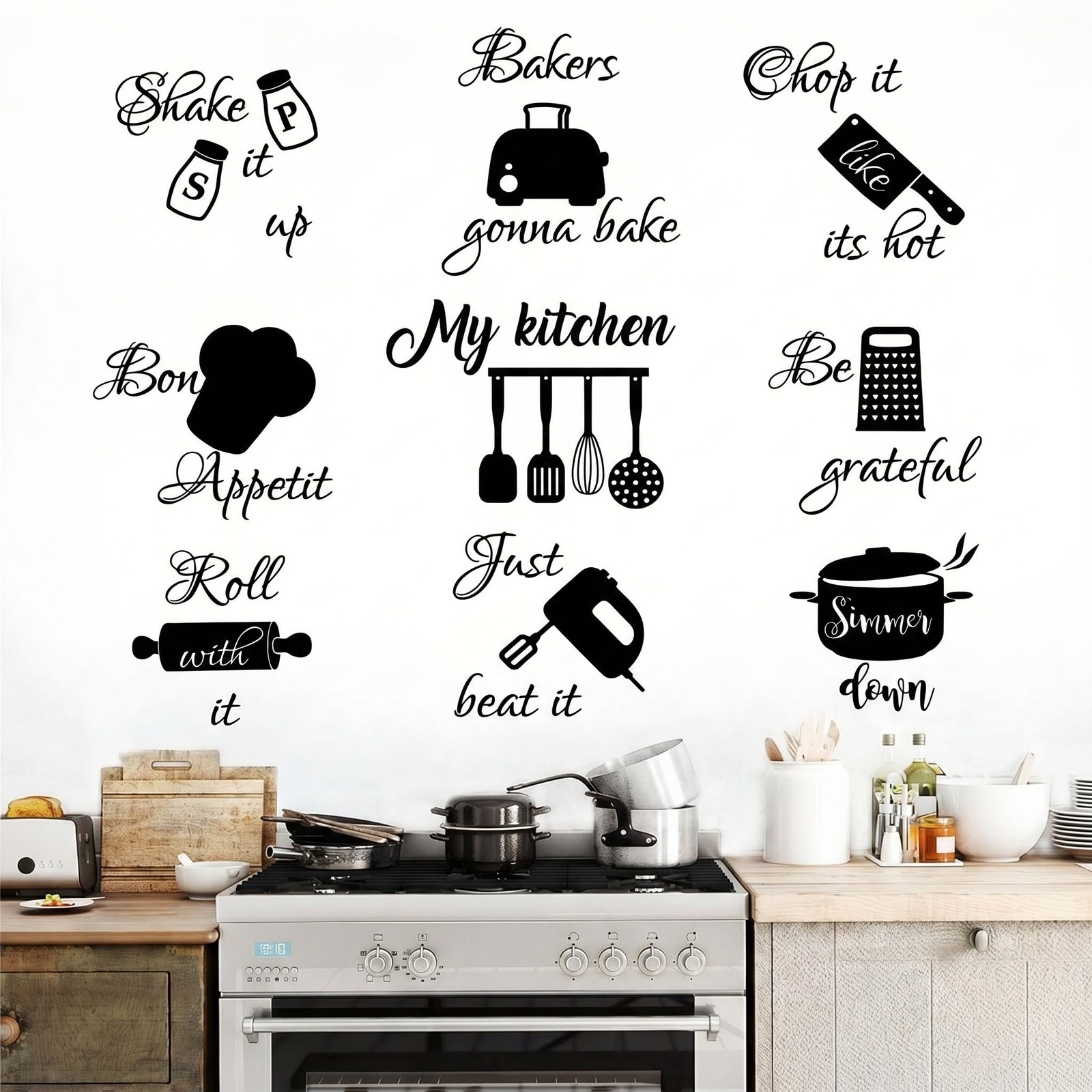 3 Pcs Kitchen Wall Stickers Kitchen Quotes Wall Decals with Funny Lettering V…