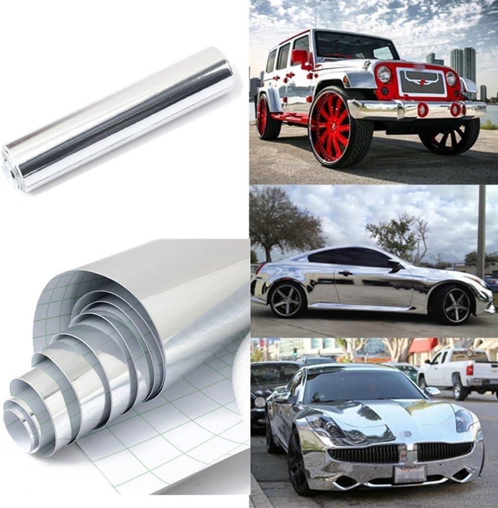 12"X78"Chrome Mirror Silver Vinyl Wrap Sticker Decal Film Sheet,Self-Adhesive