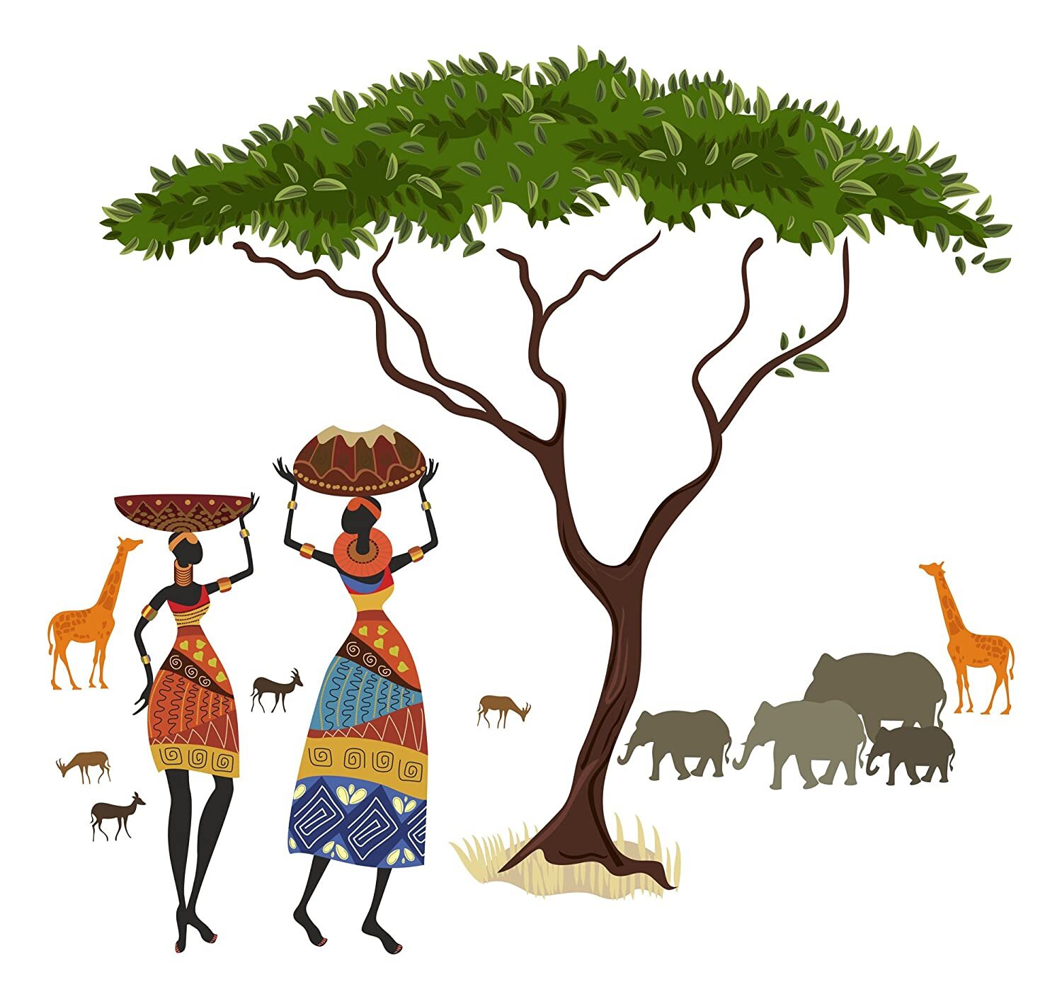 Wall Sticker Artistic Tribal Ladies With Animal Nature Home & Room Décor