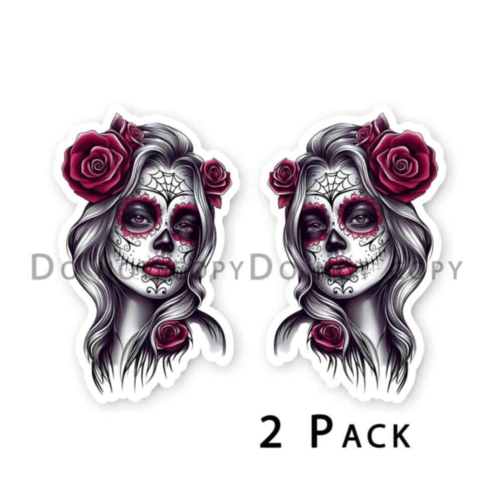 Sugar Skull Day of the Dead Dia de los Muertos stickers 2 pack of Decals #34119