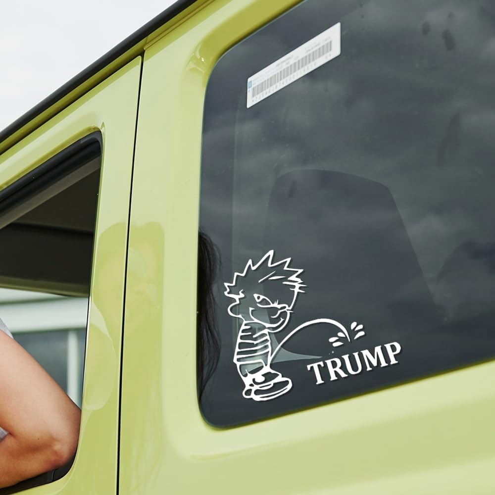 Funny Boy Peeing Political Humor Vinyl Car Decal Sticker 6" x 5.75" White