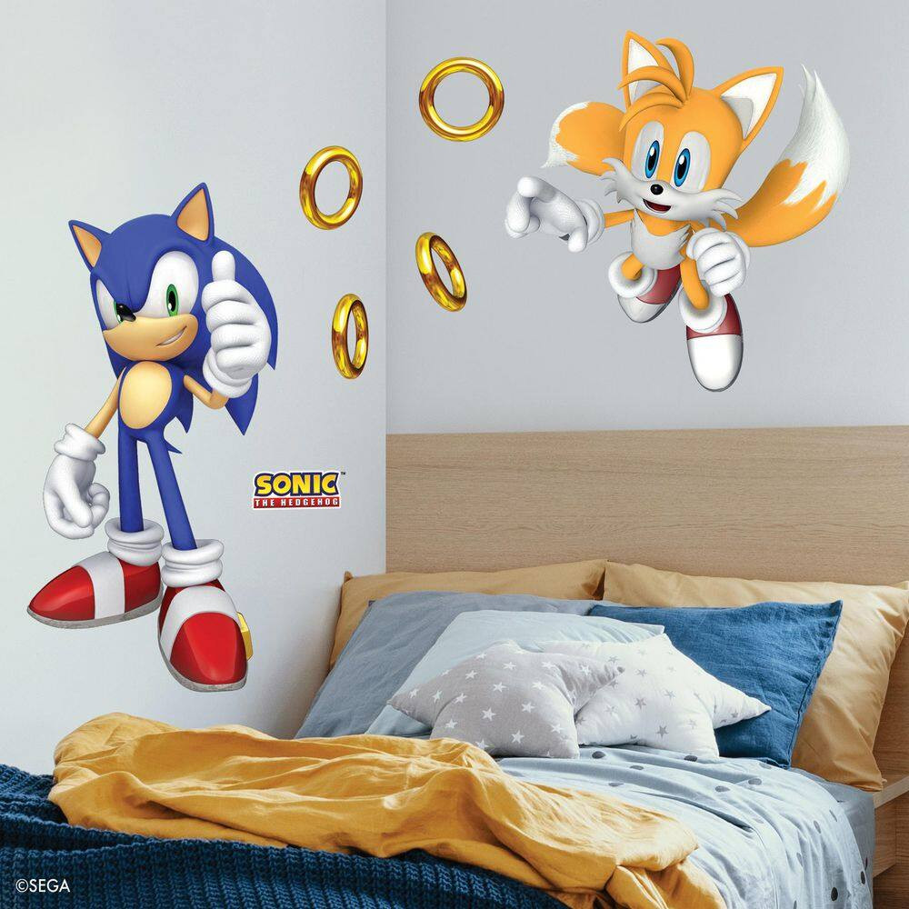 12-Piece Sonic the Hedgehog 42 In. X 35 In. Blue Sonic and Tails Wall Decals