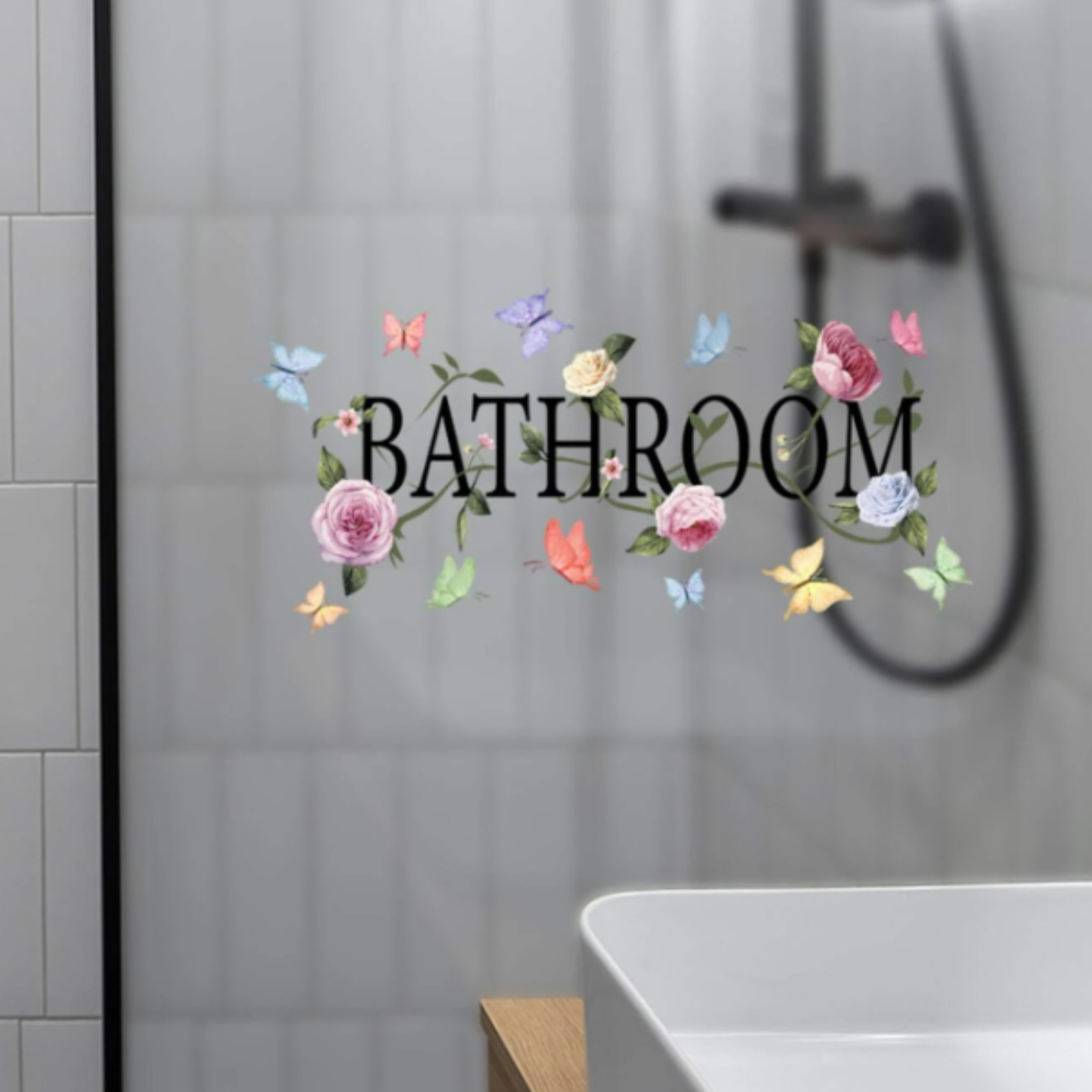 Bathroom Wall Sticker Letter Graphic PVC Waterproof Self-Adhesive Door Art Decor