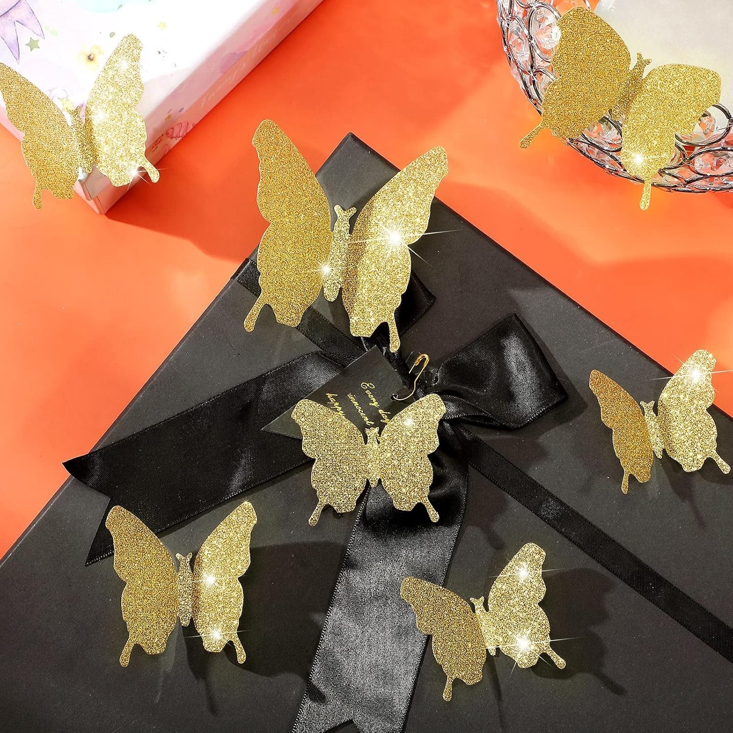 Elegant 48-Piece DIY Glitter Gold Mirror Butterfly Decals – Perfect for Any Room
