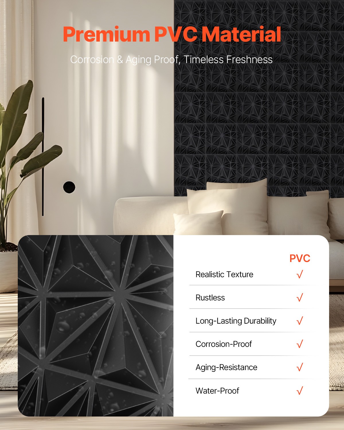 VEVOR 3D Wall Panels 33-Pack 11.81 x 11.81" PVC 32 Sq.Ft Coverage Diamond Matte