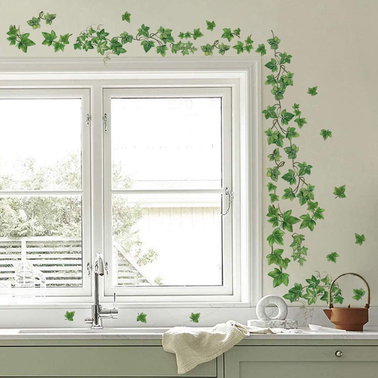 Hanging Vine Wall Decals Evergreen Ivy Leaves Wall Stickers Bedroom Living Ro…