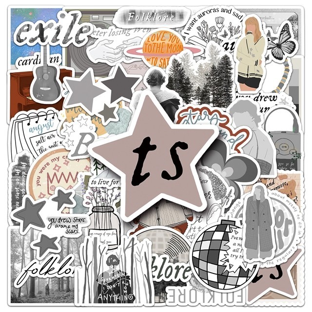 50 Piece Taylor Swift Stickers Party Favor, Water Bottle, Decor, Music Folklore
