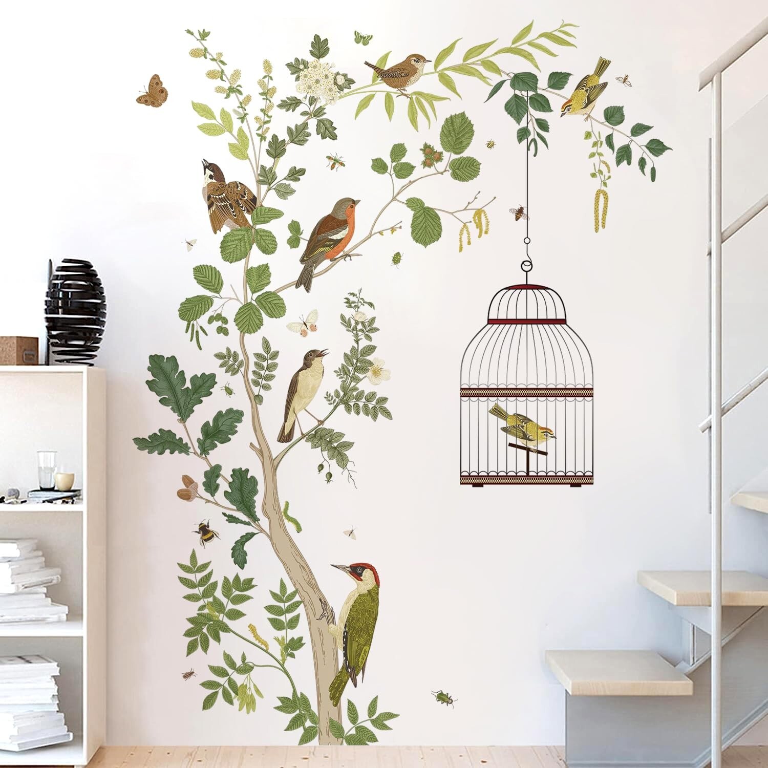 Removable Tree Bracnch Wall Decal Fresh Plant Leaves Wall Sticker Birds and H…