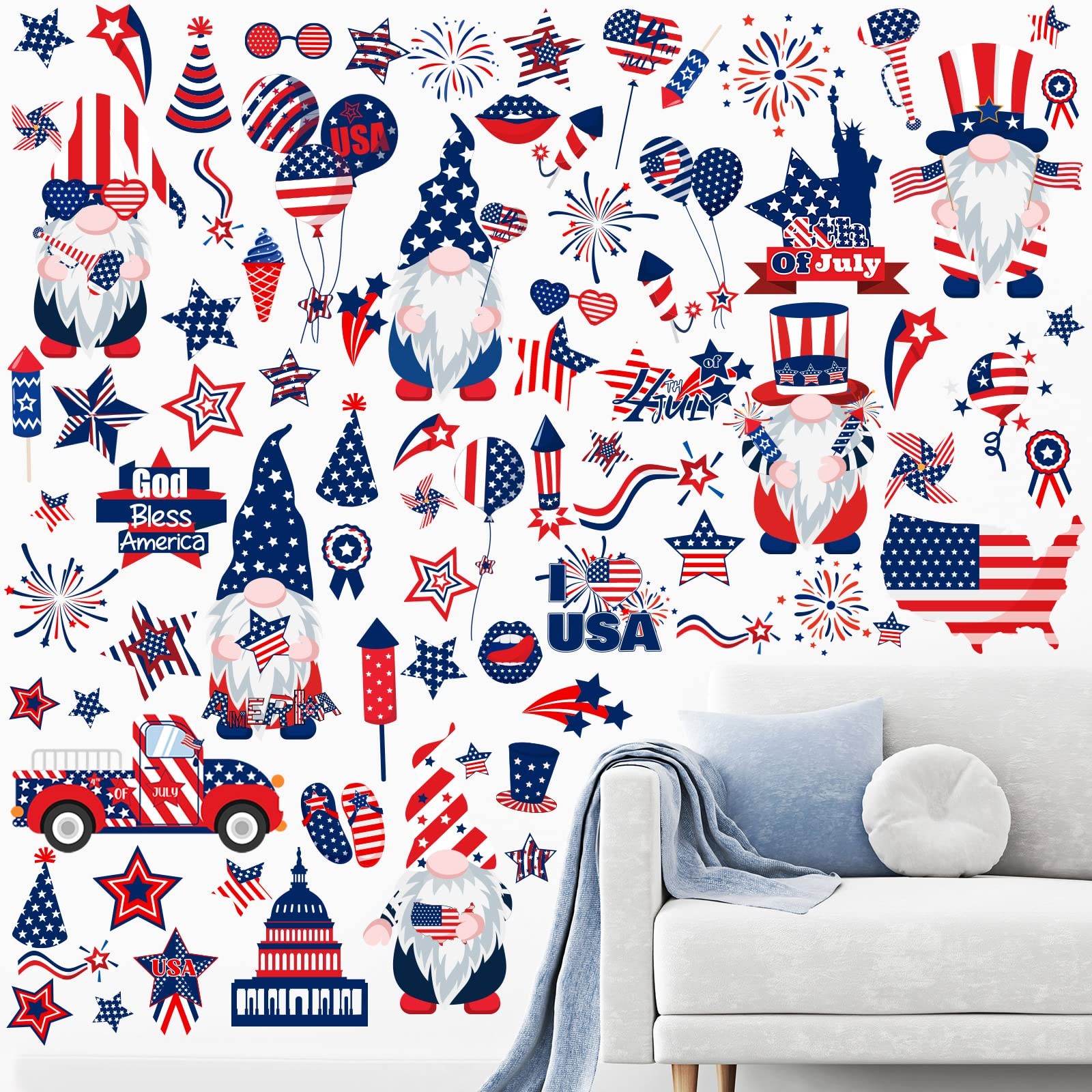 6 Sheets 4th of July Decoration Patriotic Wall Stickers Independence Day Wall