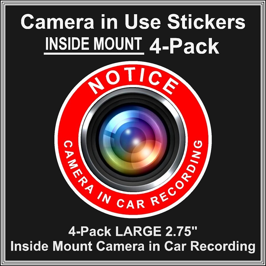 Camera in Car Recording Video 4-Pack INSIDE MOUNT Decals Red White 2.75"