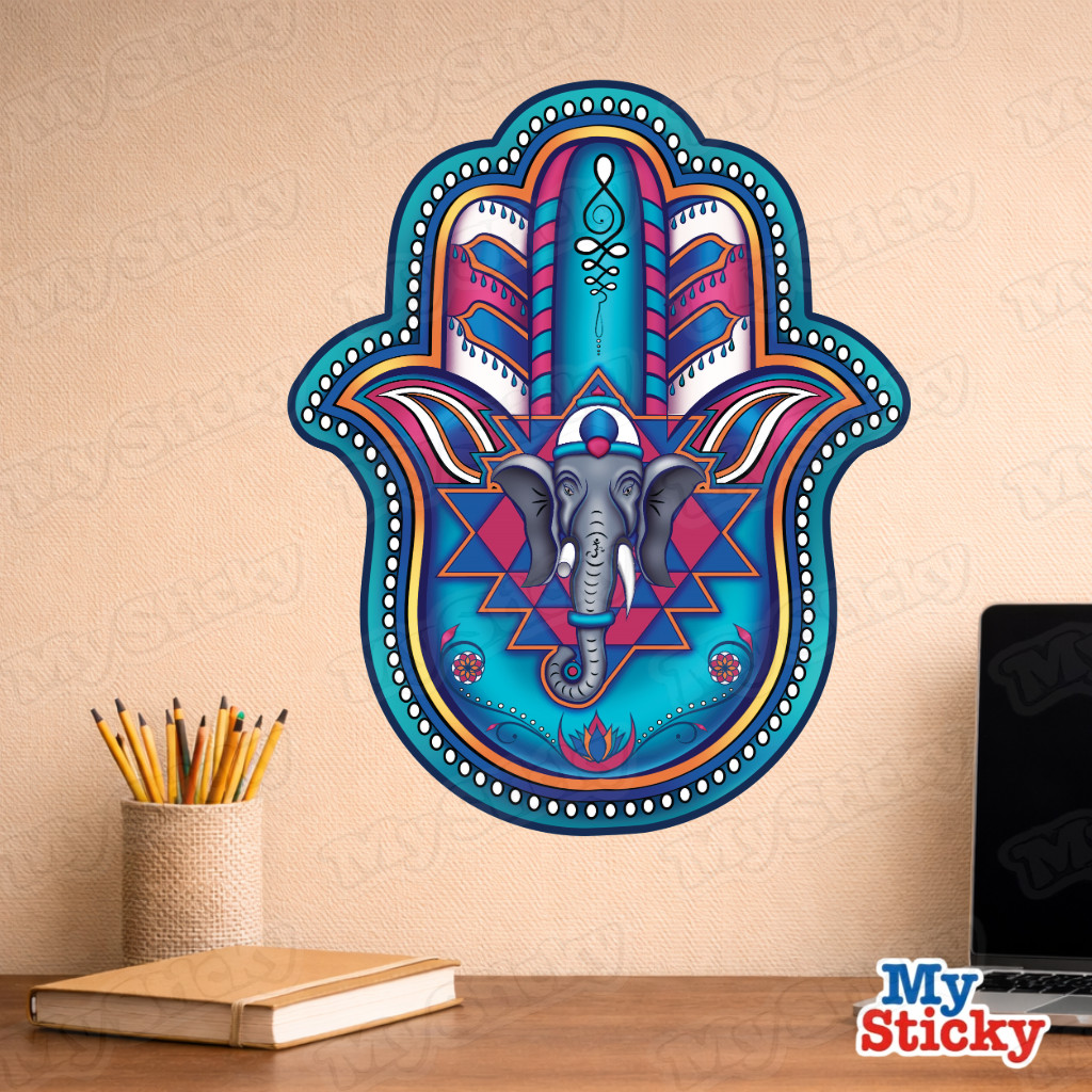 Hamsa Hand Ganesh Wall Decal Hindu Elephant Peel & Stick Yoga Meditation Decor