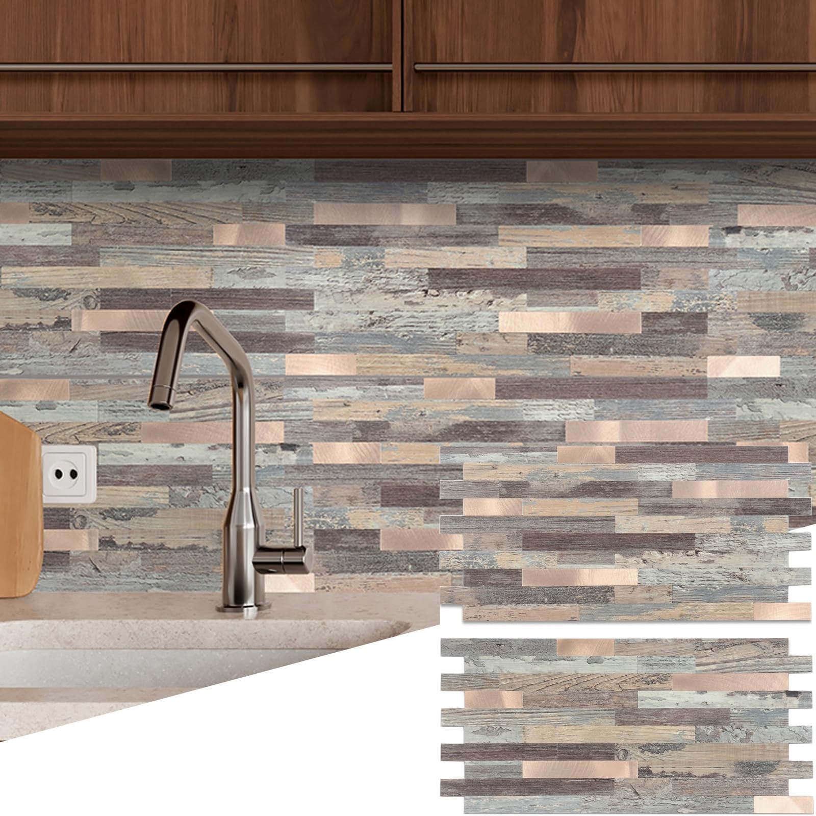 40 Sheets Peel and Stick Stone Metal Backsplash Tiles, PVC Wall Tiles Stick o…