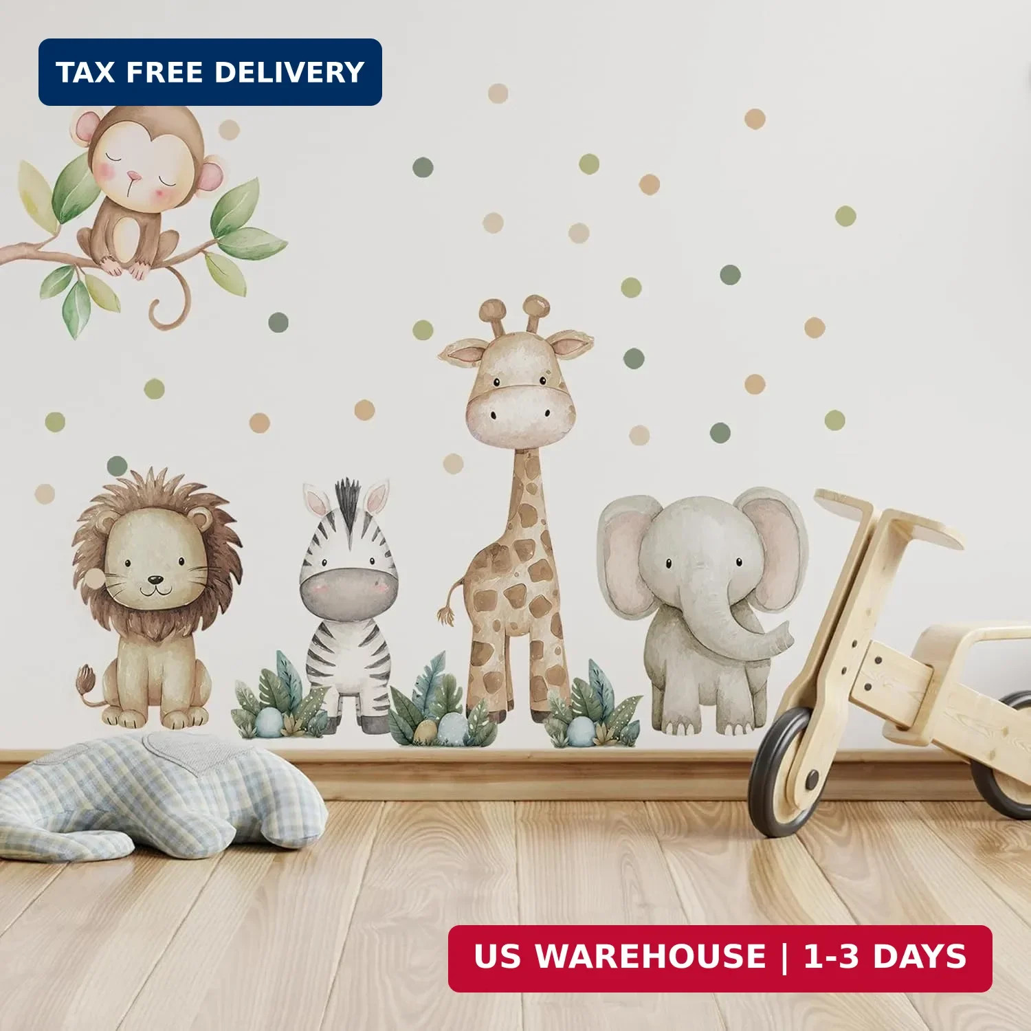 Safari Animals Nursery Wall Decal, Peel and Stick Nursery Mural Jungle Animals L