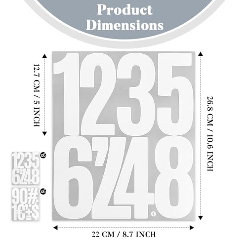 264 Large Number Stickers, 12 Sheets 5 Inch Self-Adhesive Vinyl Number White