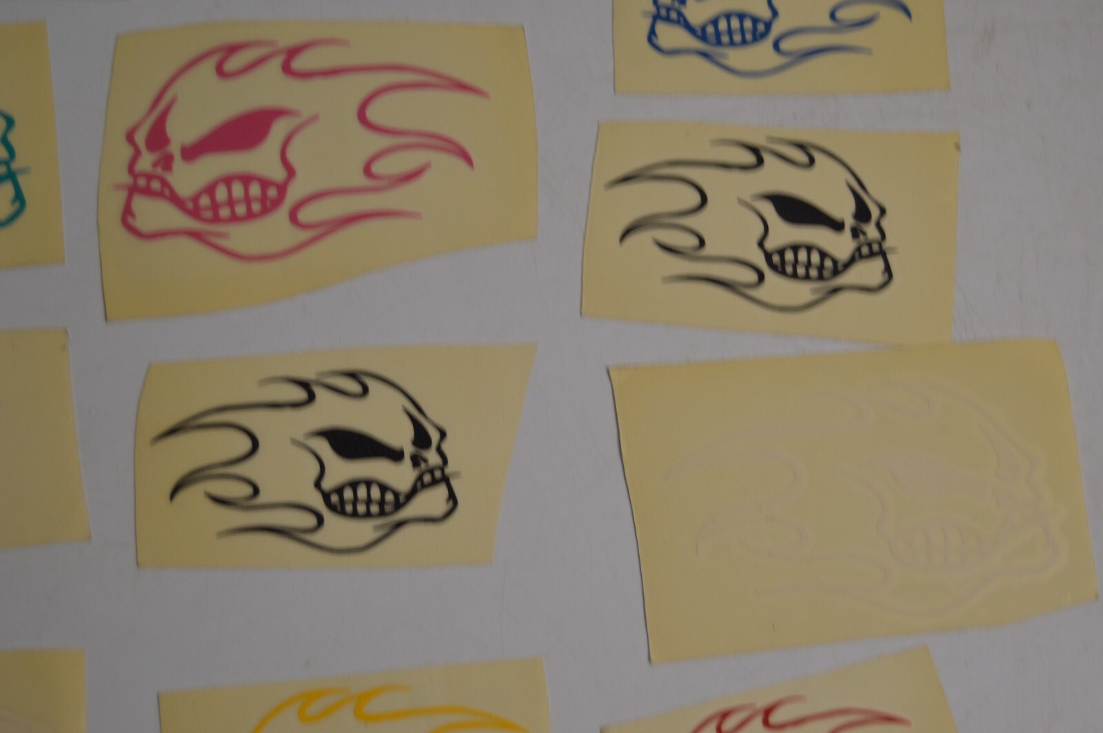 17 Vintage Flaming Skull Vinyl Decal Stickers Lot 1990's Carnival Collectibles
